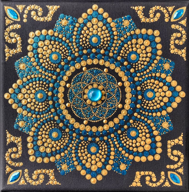 Mandala Zlatomodrý květ 20x20