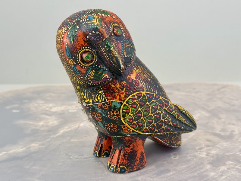 Sova dřevěná ručně malovaná 17 cm