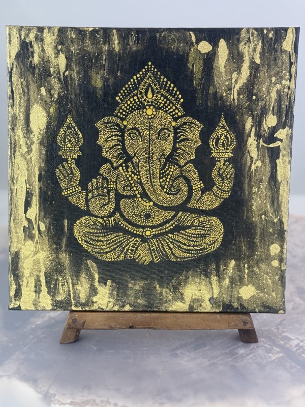 Ganéša, ruční malba na plátně 30x30 cm