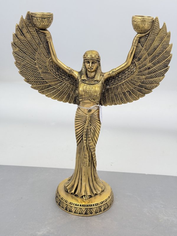 Mosazná soška svícen bohyně Isis – 31 cm, egyptský symbol ochrany