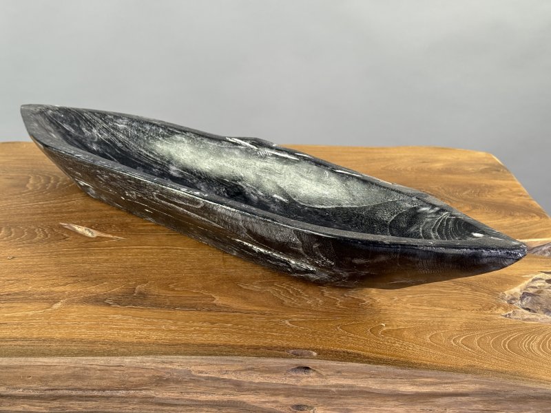 Designová mísa z teakového kořenového dřeva – černá s bílým žilkováním, 70 cm