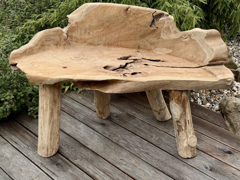 Ručně vyrobená lavička z kořenového teakového dřeva – 120 cm, Jáva