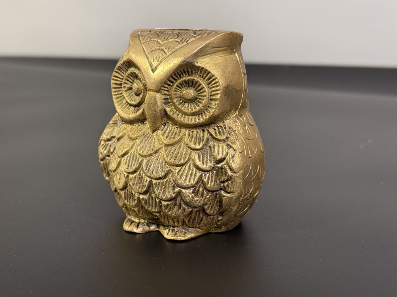 Kovová soška sova 9 cm – odlitek ze severní Indie