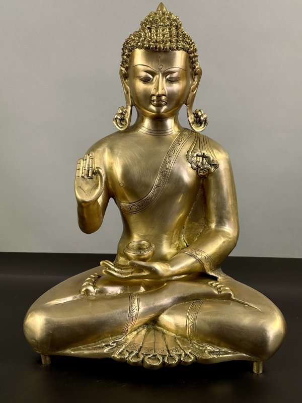 Kovová soška Buddha 49 cm (15 kg) – odlitek z Radžastánu, Indie