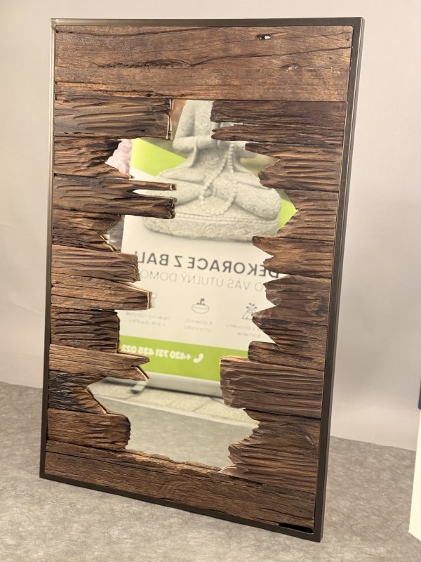 Zrcadlo z Jávy 130×85 cm z teakového dřeva v ocelovém rámu