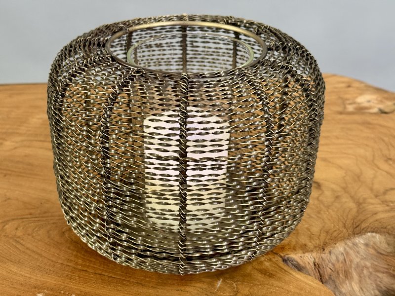 Kovová lampa spletená ze žlutého kovu – Německo, 16 cm